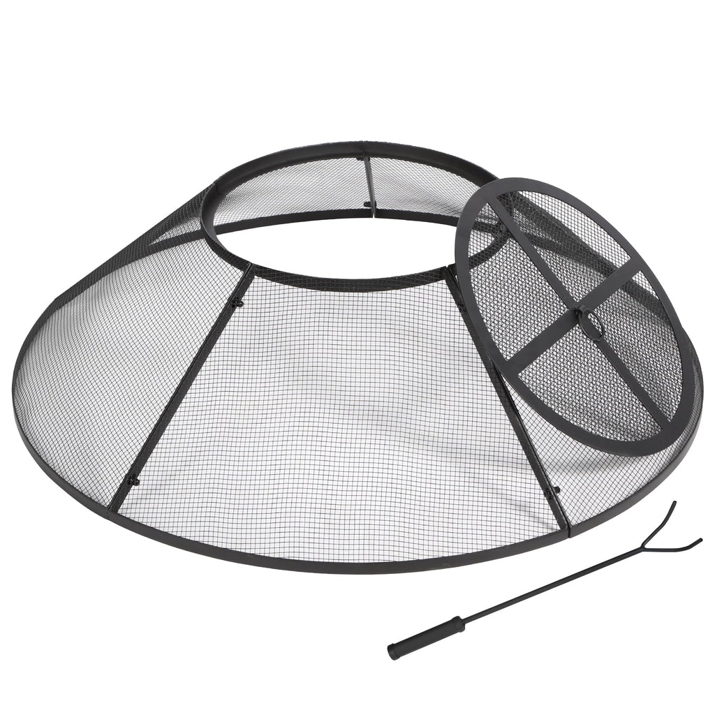 30" Fire Pit Spark Screen with Mesh Lid Cover, Handle and Poker