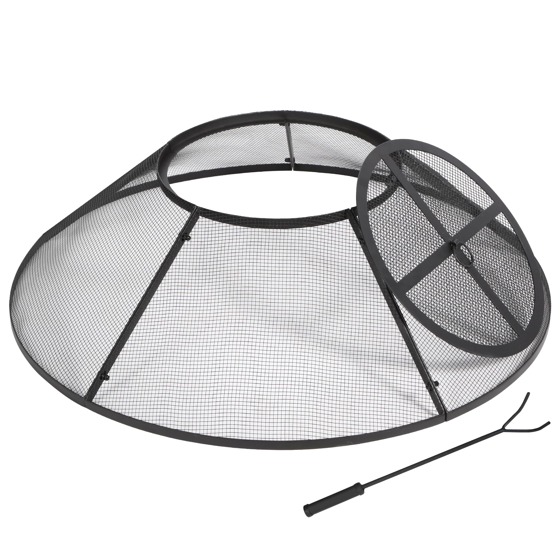 30" Fire Pit Spark Screen with Mesh Lid Cover, Handle and Poker