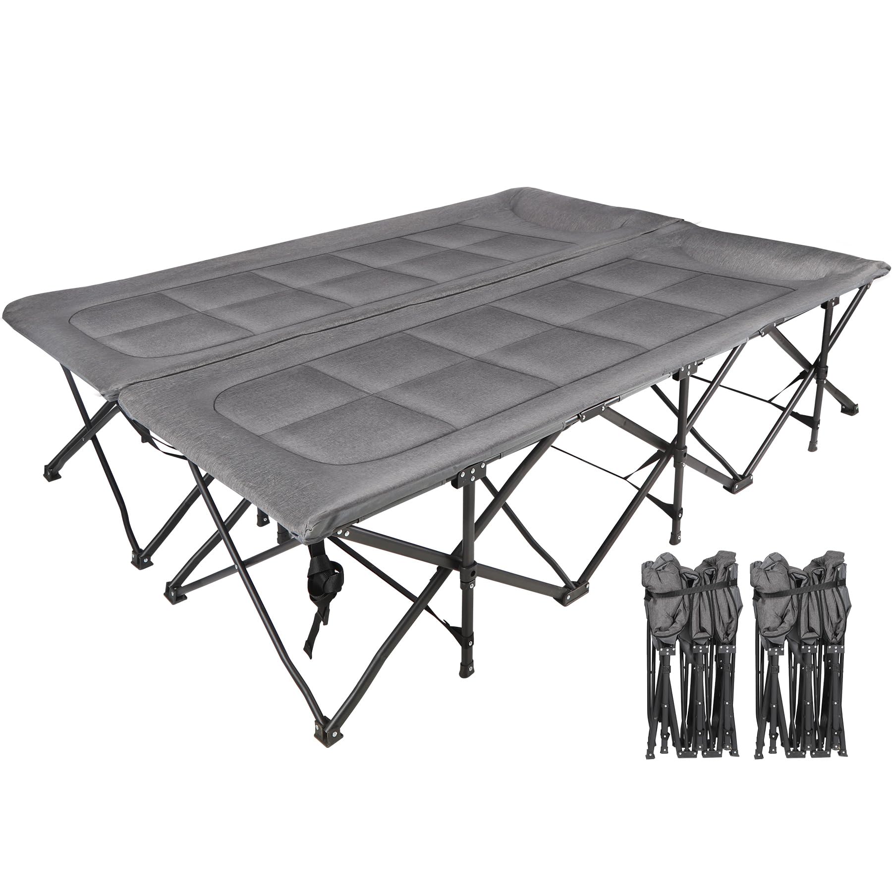 2 Person Folding Camping Cot, 59" Extra Wide with Mattress