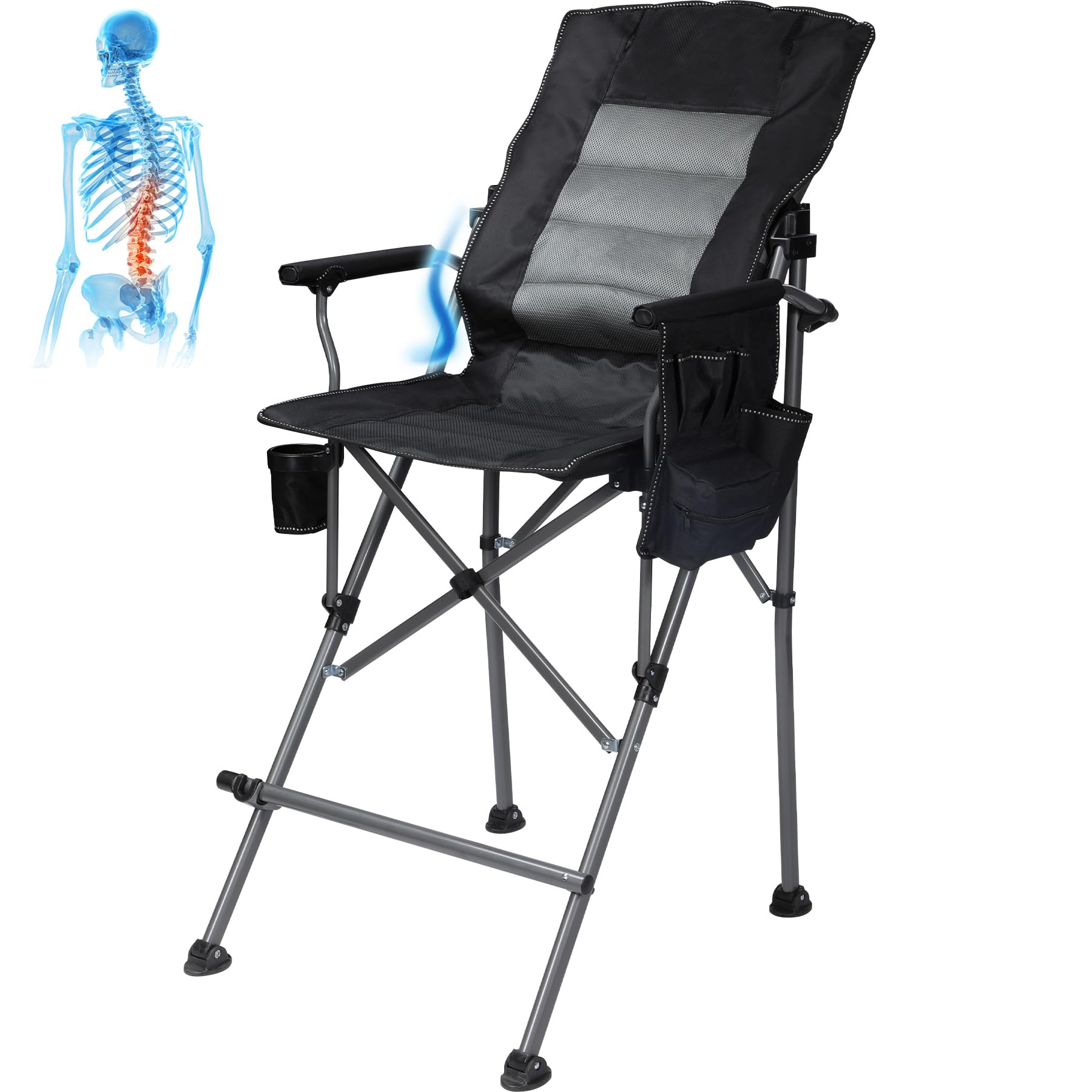 Extra Tall Folding Chair, Bar Height Foldable Director Chairs for Adults with High Back and Hard Arms, Support 330lbs