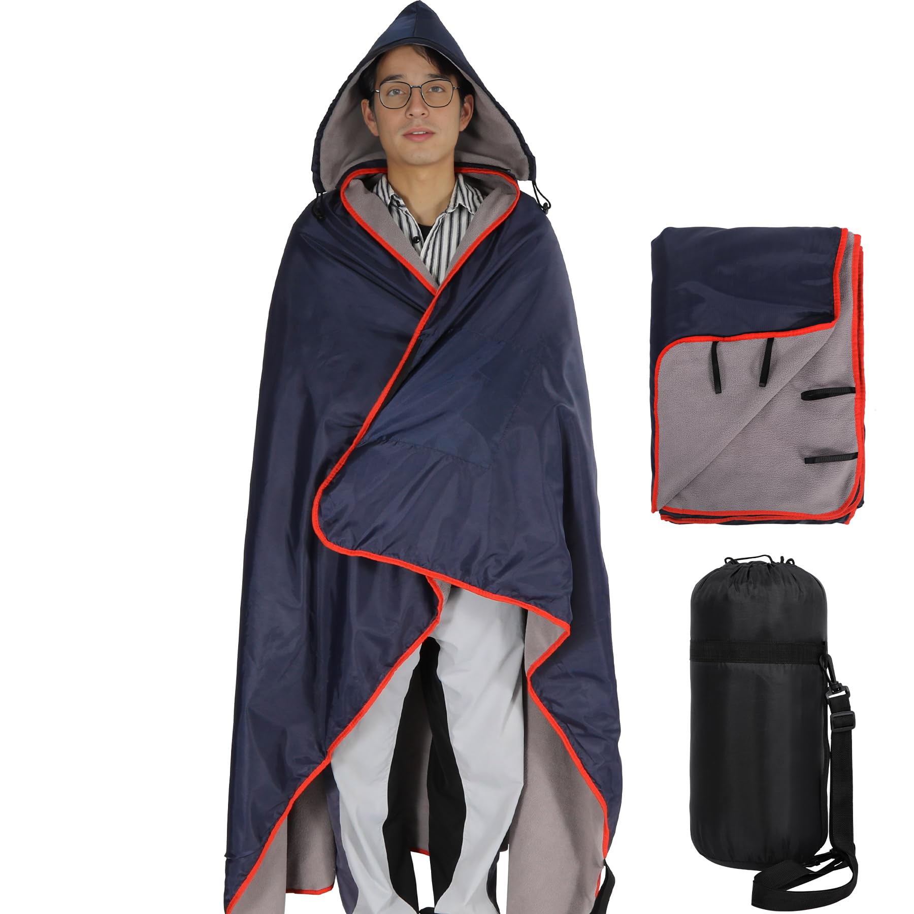 Large Waterproof Stadium Blanket with Hood for Cold Weather