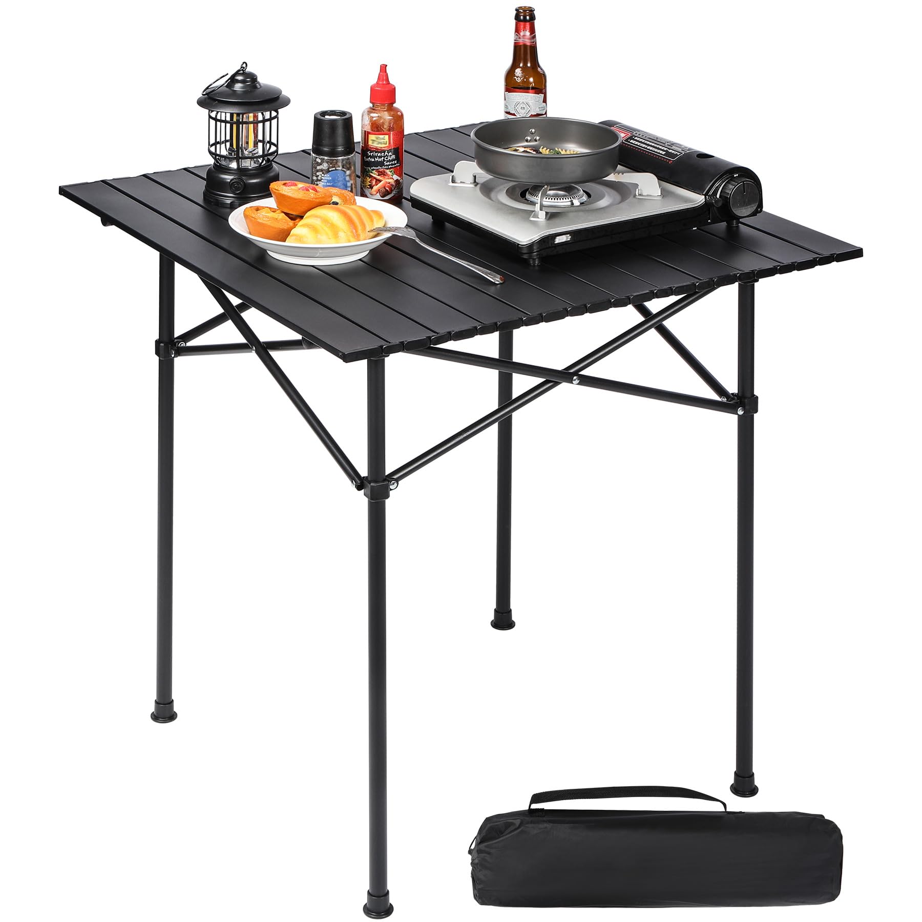 Carbon Steel Camping Table Roll Top, Folding Lightweight Roll Up Table Square for Grill