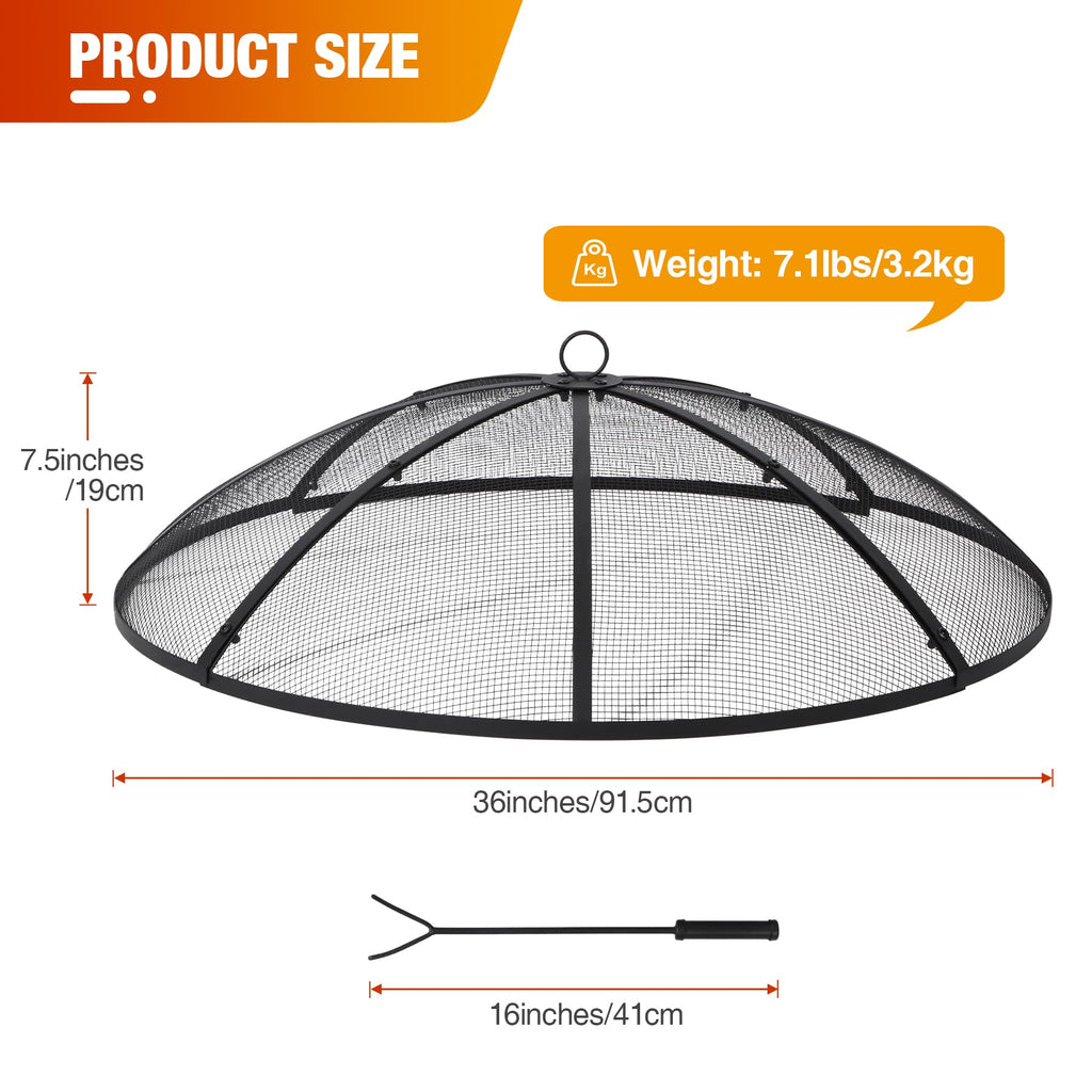 Fire Pit Spark Screen with Handle and Poker Outdoor Mesh Cover30"/36"