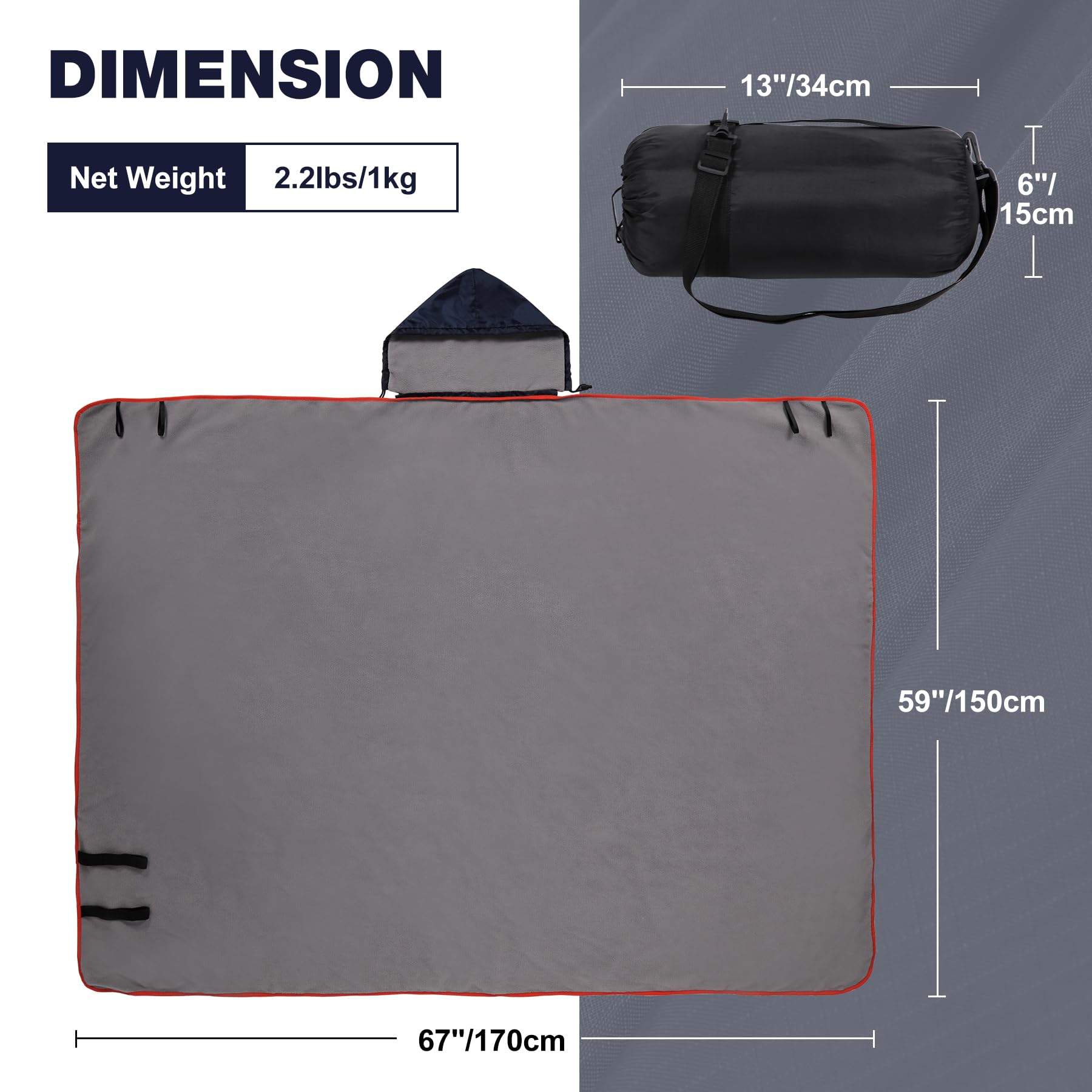 Large Waterproof Stadium Blanket with Hood for Cold Weather