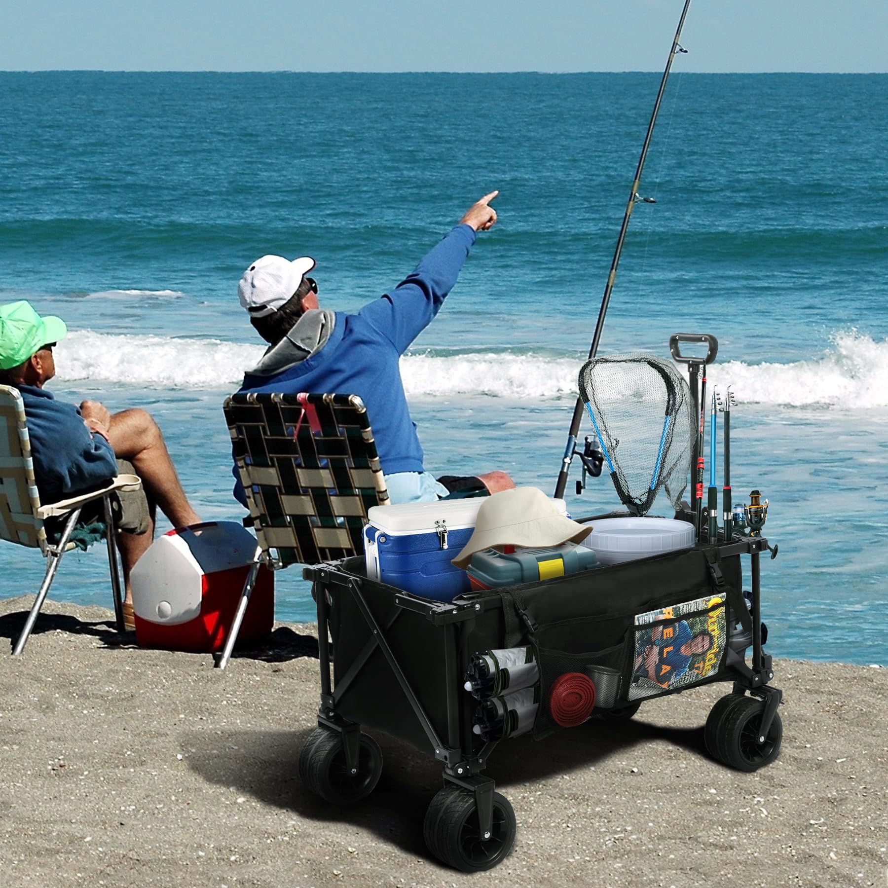49" Extended Collapsible Fishing Cart with 6 Rod Holders