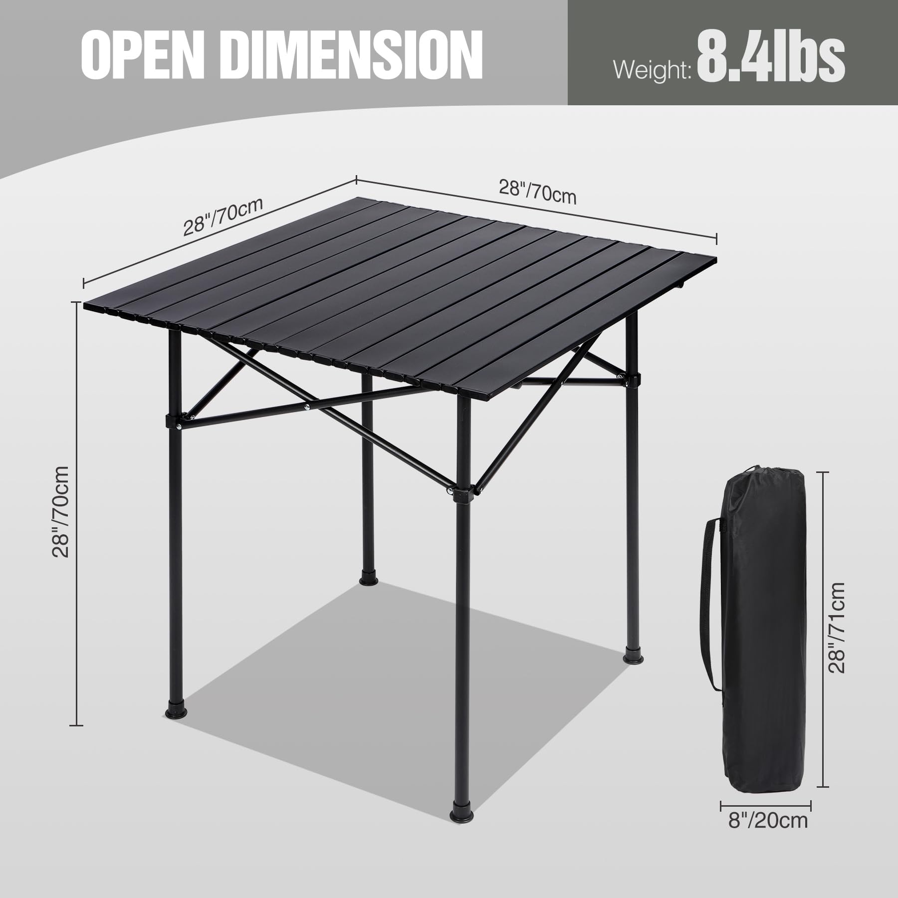 Carbon Steel Camping Table Roll Top, Folding Lightweight Roll Up Table Square for Grill
