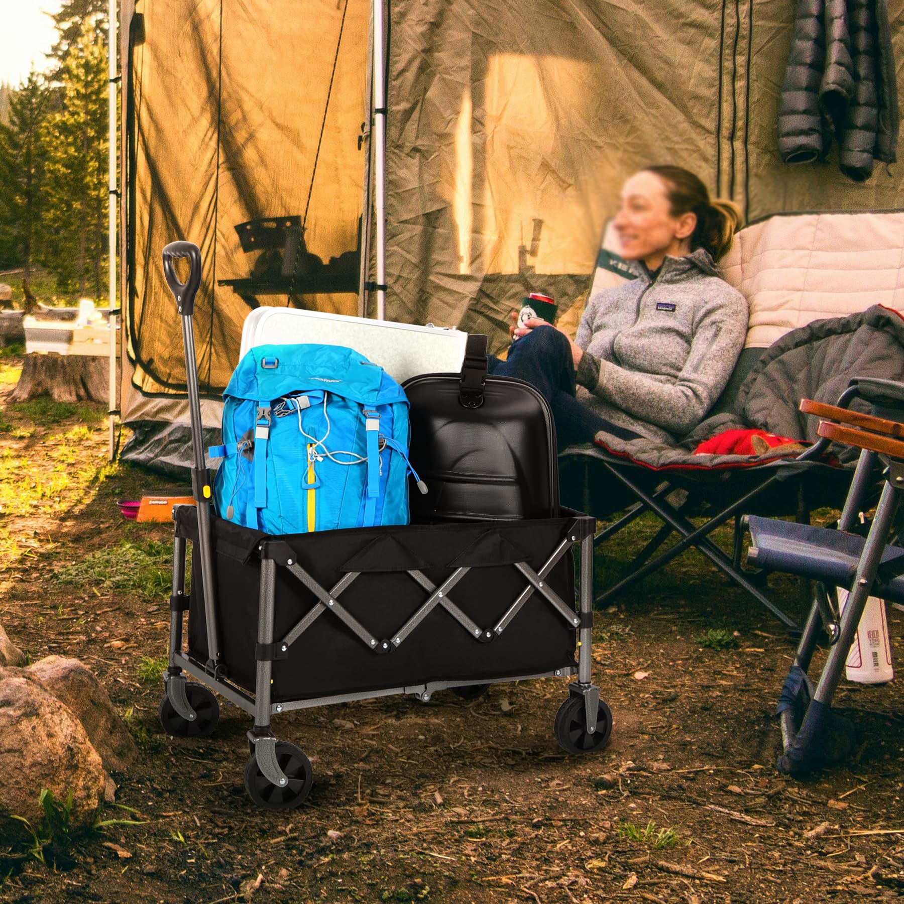 Collapsible Wagon Cart Foldable with 220LBS Weight Capacity