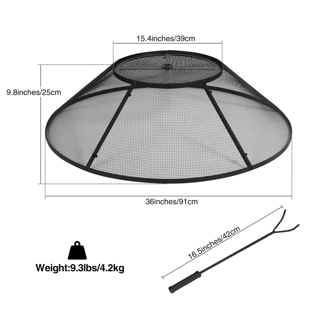 30" Fire Pit Spark Screen with Mesh Lid Cover, Handle and Poker