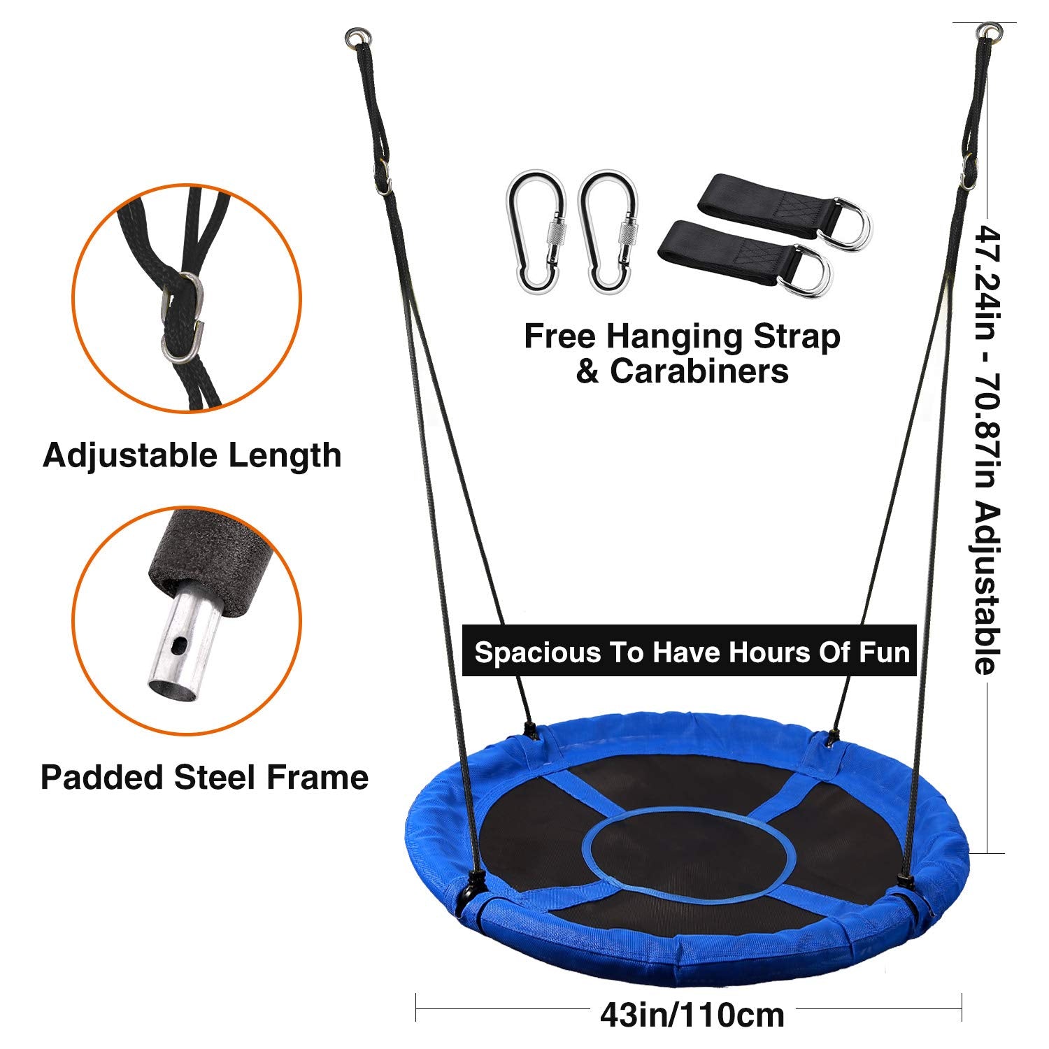40"/43" Round Saucer Tree Swing for Kids