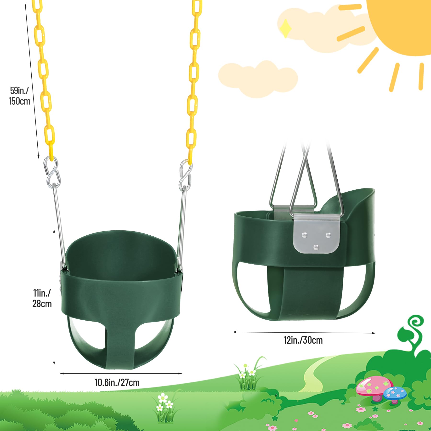 Kids High Back Bucket Swings with Coated Chains