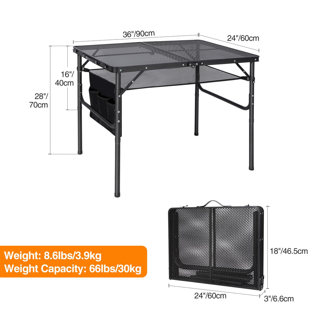 Folding Grill Table for Outside with Adjustable Height Legs