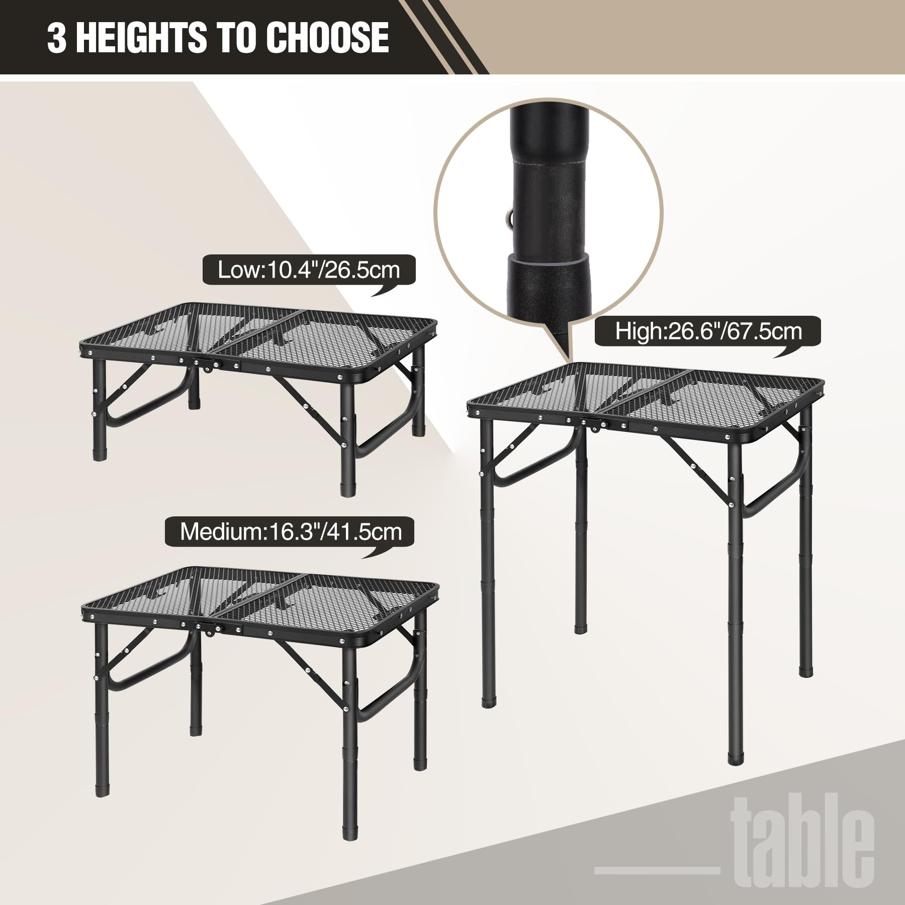 Grill Table for Outside with 3 Adjustable Heights