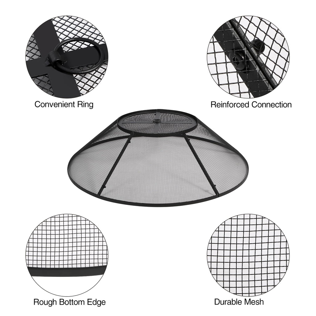 30" Fire Pit Spark Screen with Mesh Lid Cover, Handle and Poker