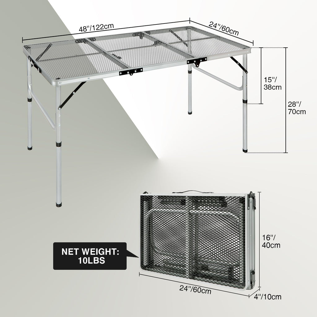 Folding Grill Table for Outside with Adjustable Height Legs