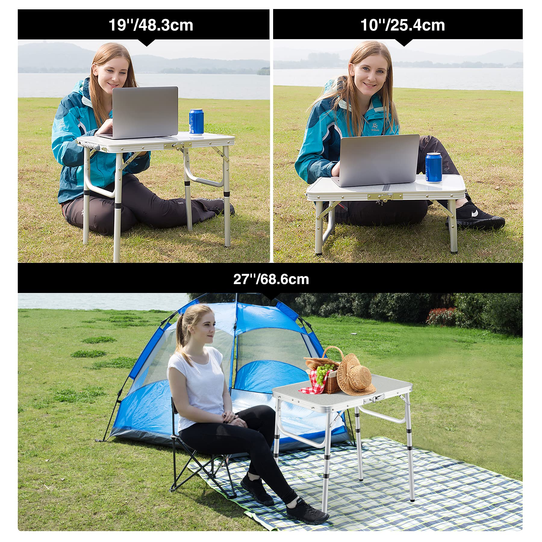 Aluminum Folding Camping Table with Adjustable Height Legs