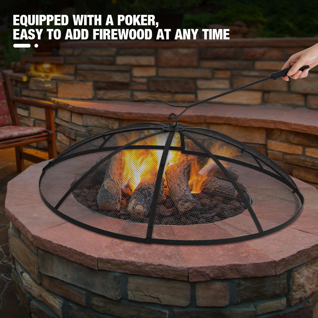 Fire Pit Spark Screen with Handle and Poker Outdoor Mesh Cover30"/36"