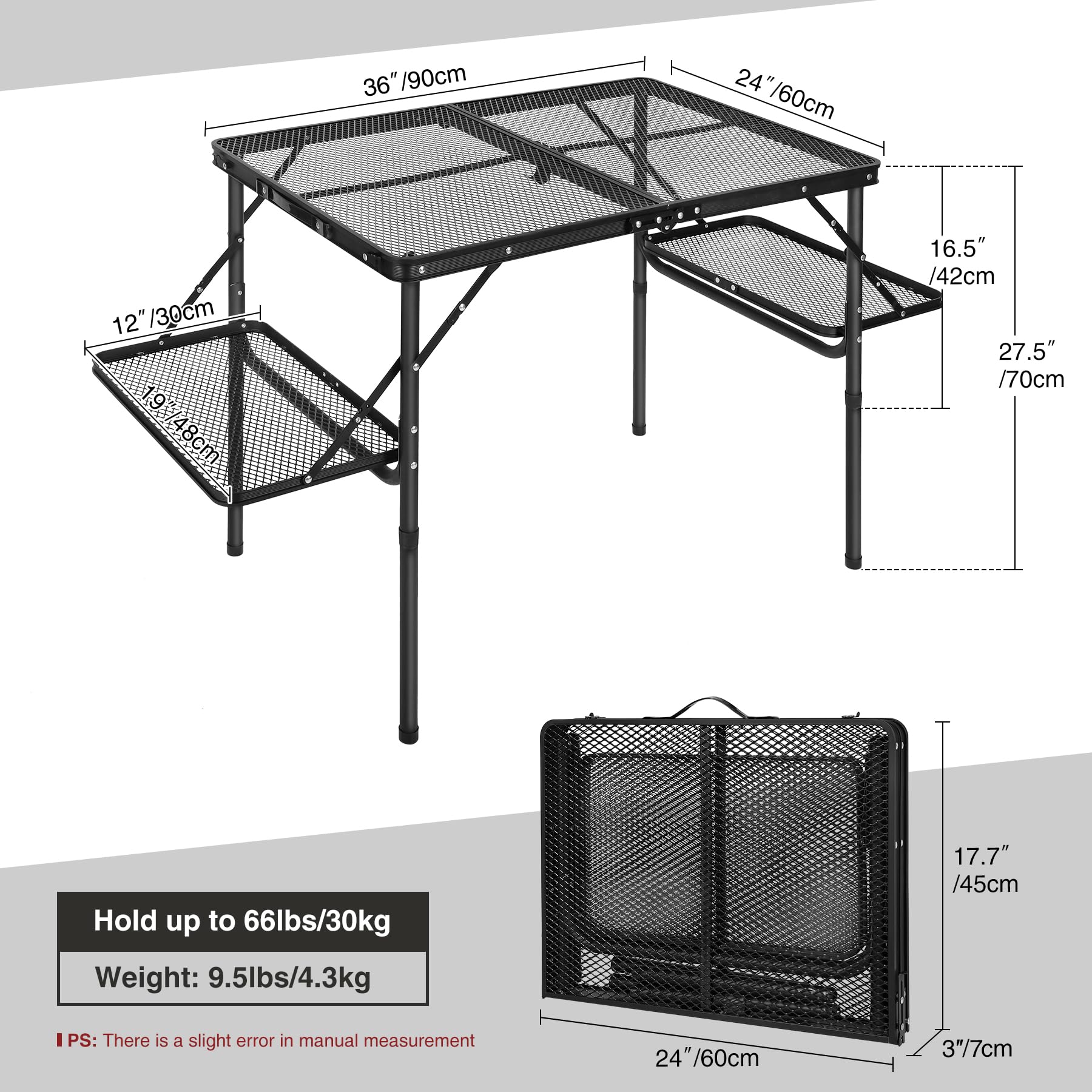 Folding Grill Table for Outside with Adjustable Height Legs