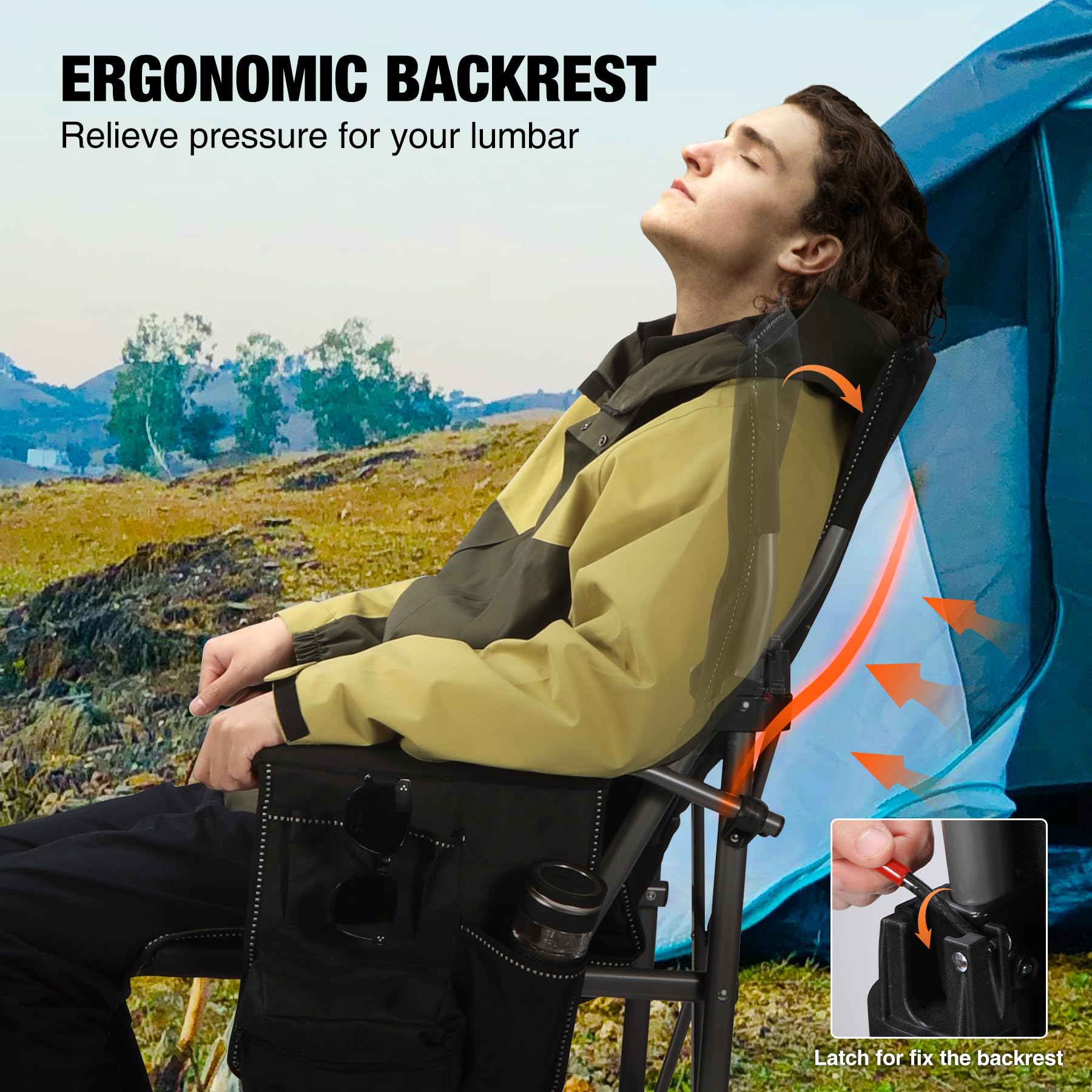 Extra Tall Folding Chair with Adjustable Backrest for Adults 330lbs