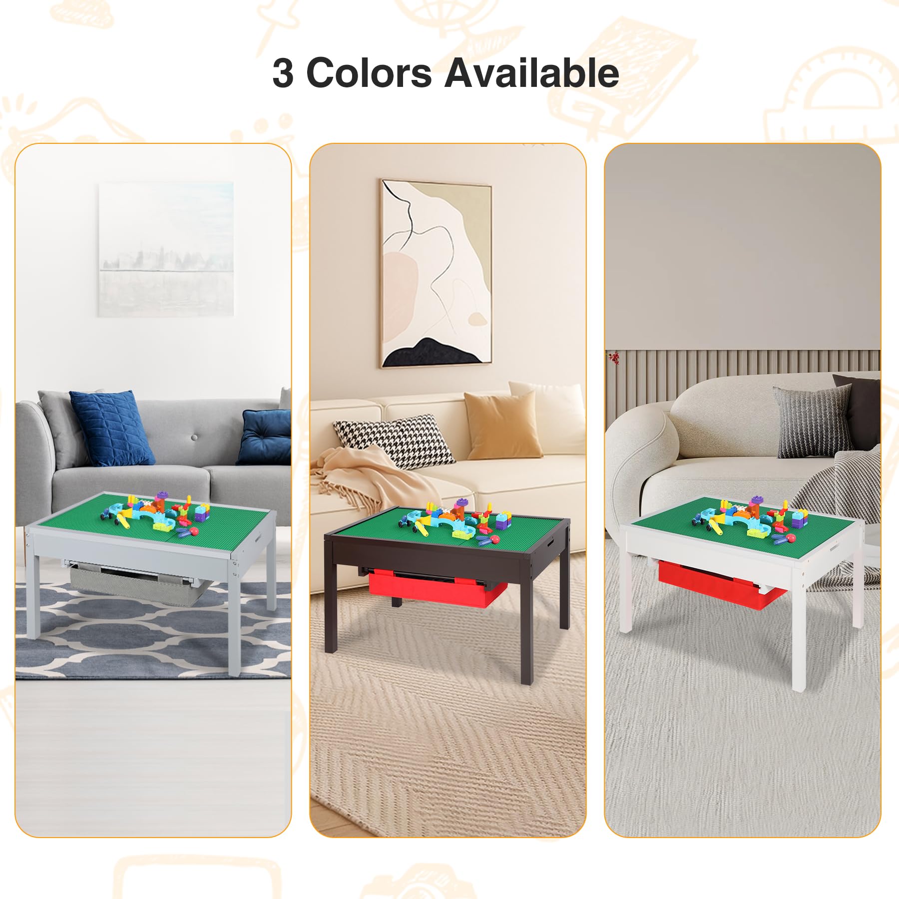 2 in 1 Kids Activity Table with Storage Drawers