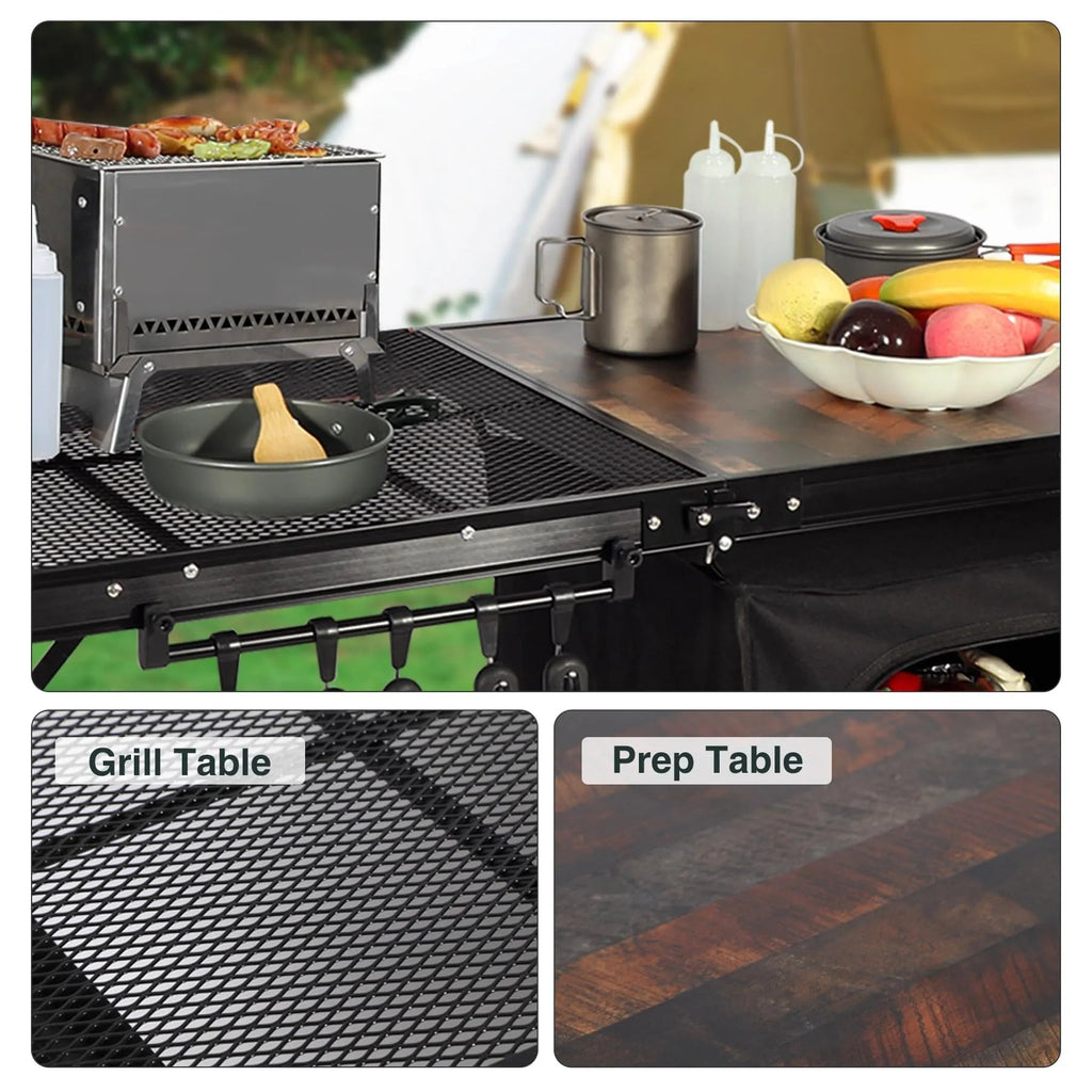Portable Camping Kitchen Table with Storage Organizer for Outdoor