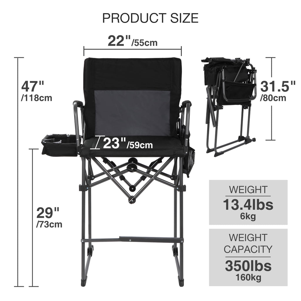 Extra Tall Folding Chair, Bar Height Foldable Director Chairs for Adults with High Back and Hard Arms, Support 330lbs