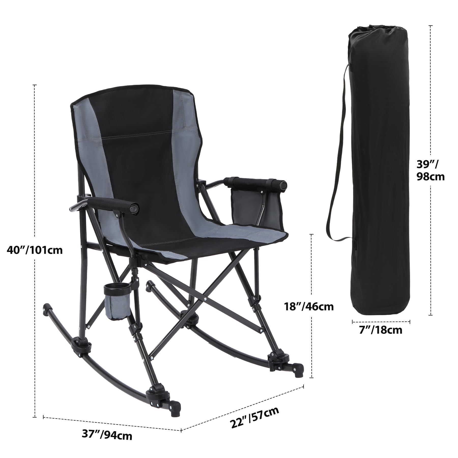 Rocking Camping Chair Portable Outdoor Rocker with High Back and Cup Holder