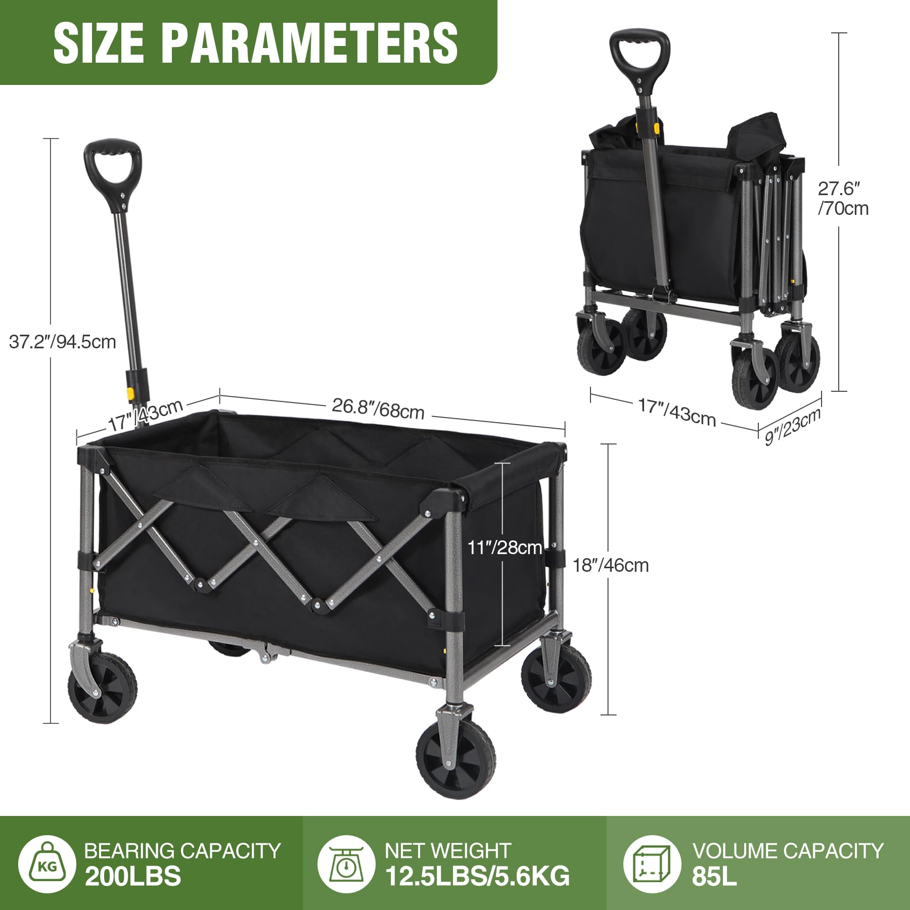Collapsible Wagon Cart Foldable with 220LBS Weight Capacity