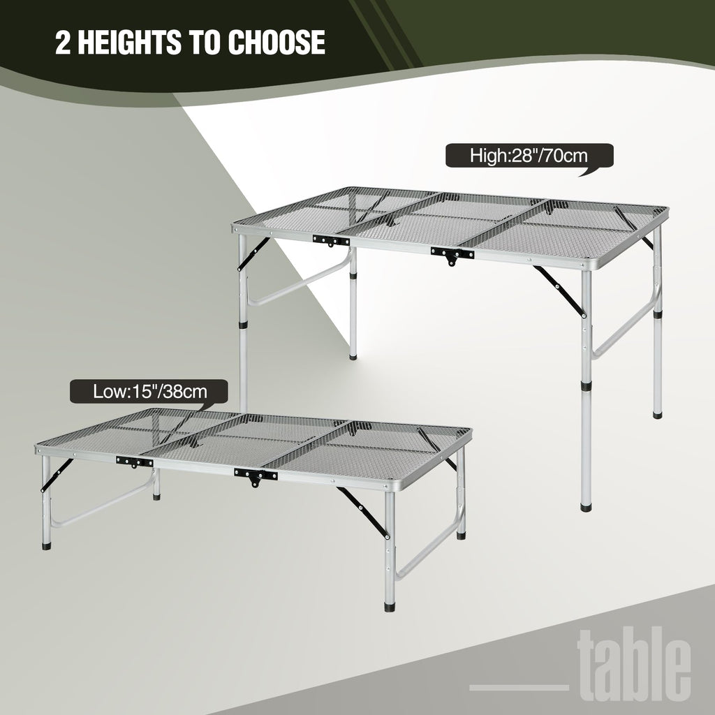 Folding Grill Table for Outside with Adjustable Height Legs