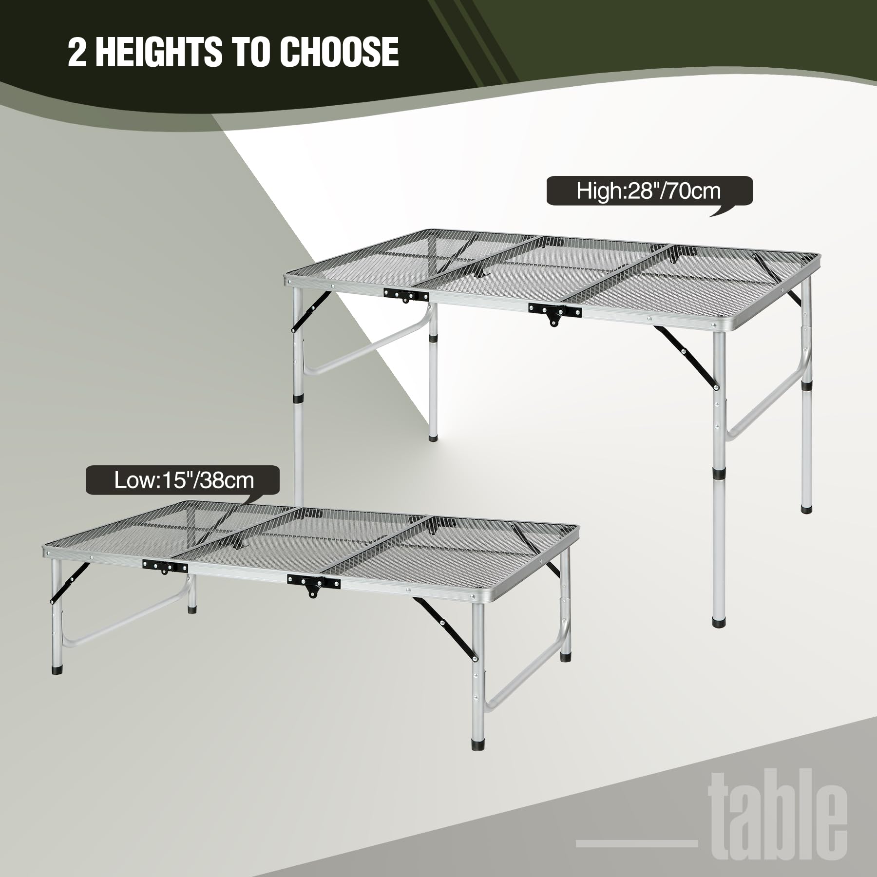 Folding Grill Table for Outside with Adjustable Height Legs
