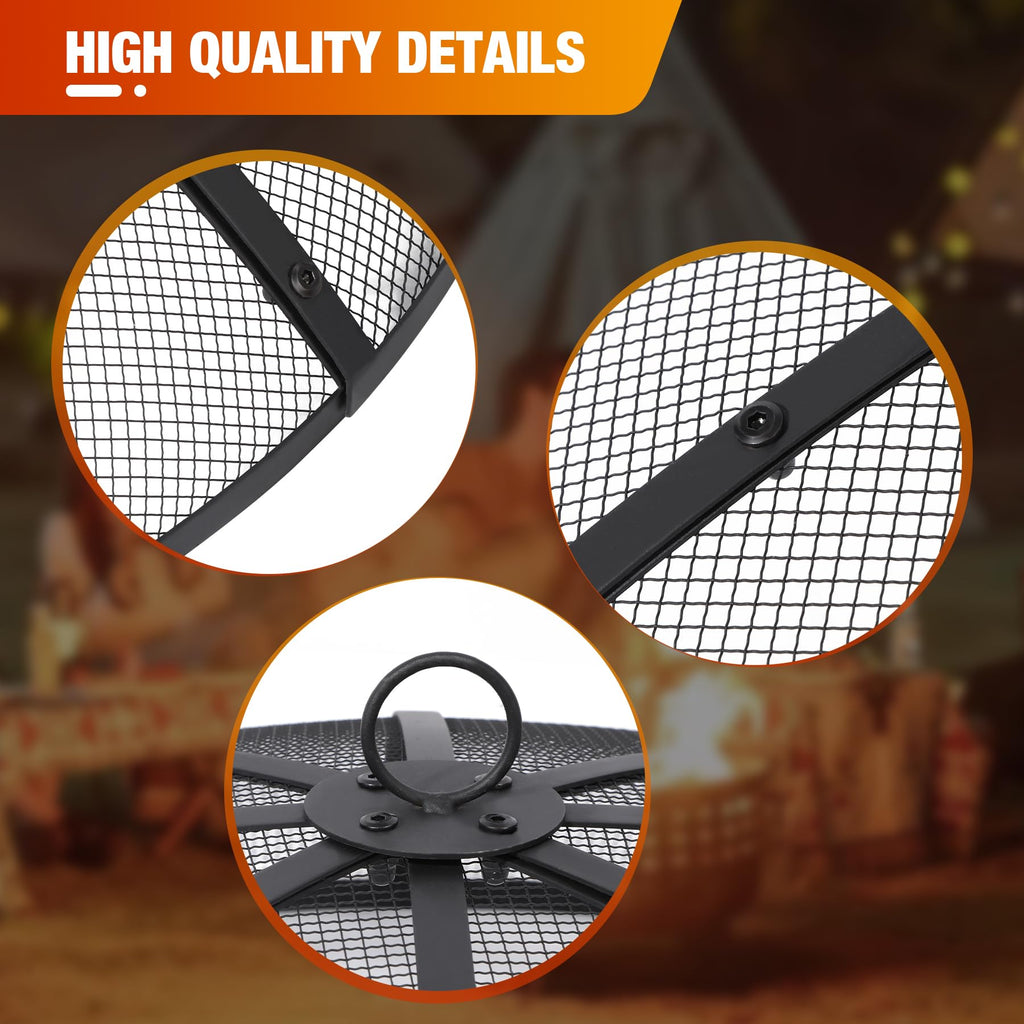 Fire Pit Spark Screen with Handle and Poker Outdoor Mesh Cover30"/36"