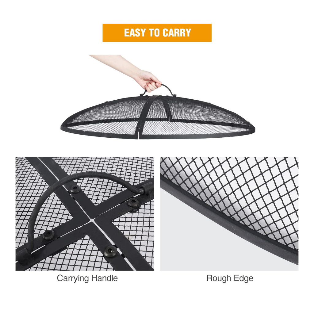 Fire Pit Spark Screen with Handle and Poker Outdoor Mesh Cover30"/36"