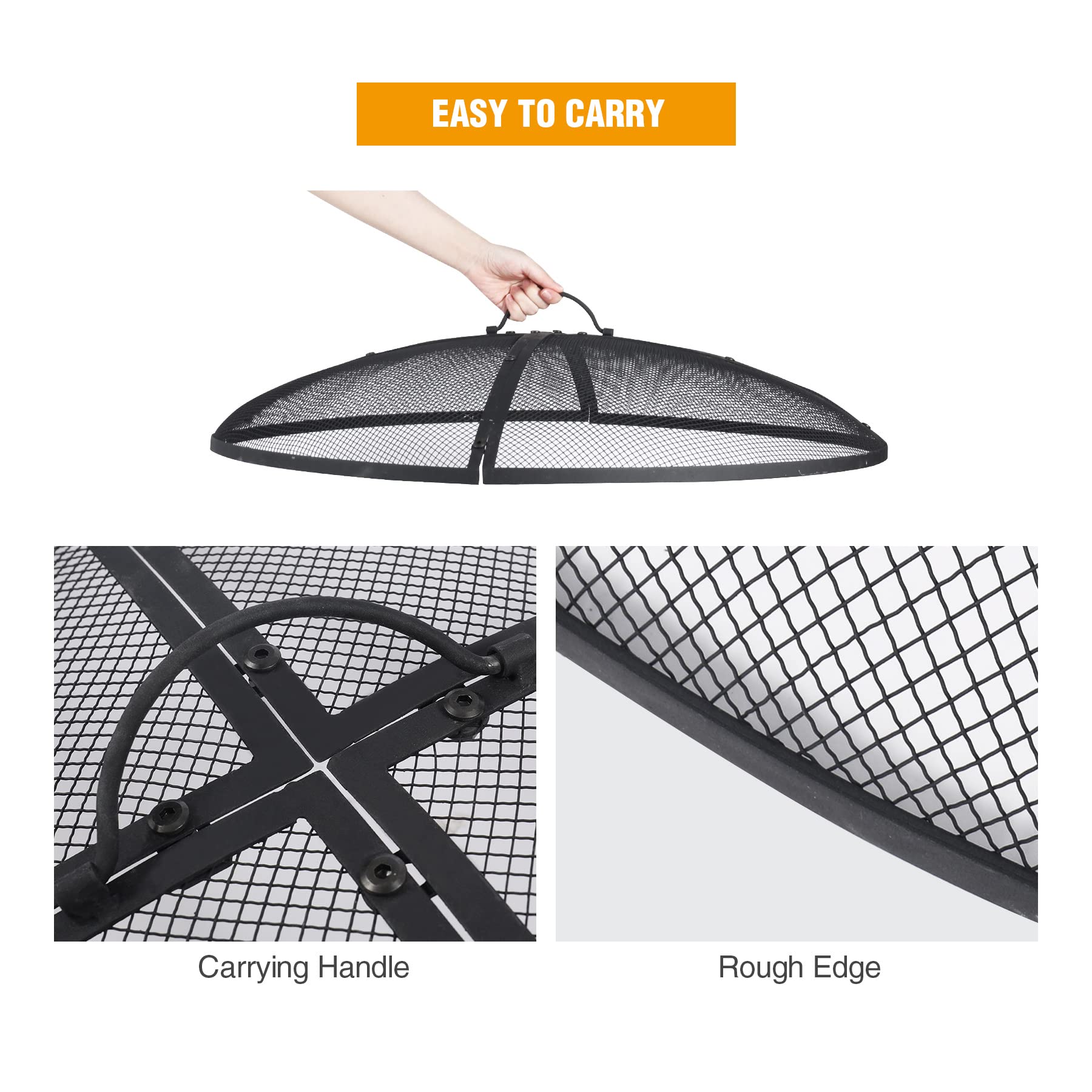 Fire Pit Spark Screen with Handle and Poker Outdoor Mesh Cover30"/36"