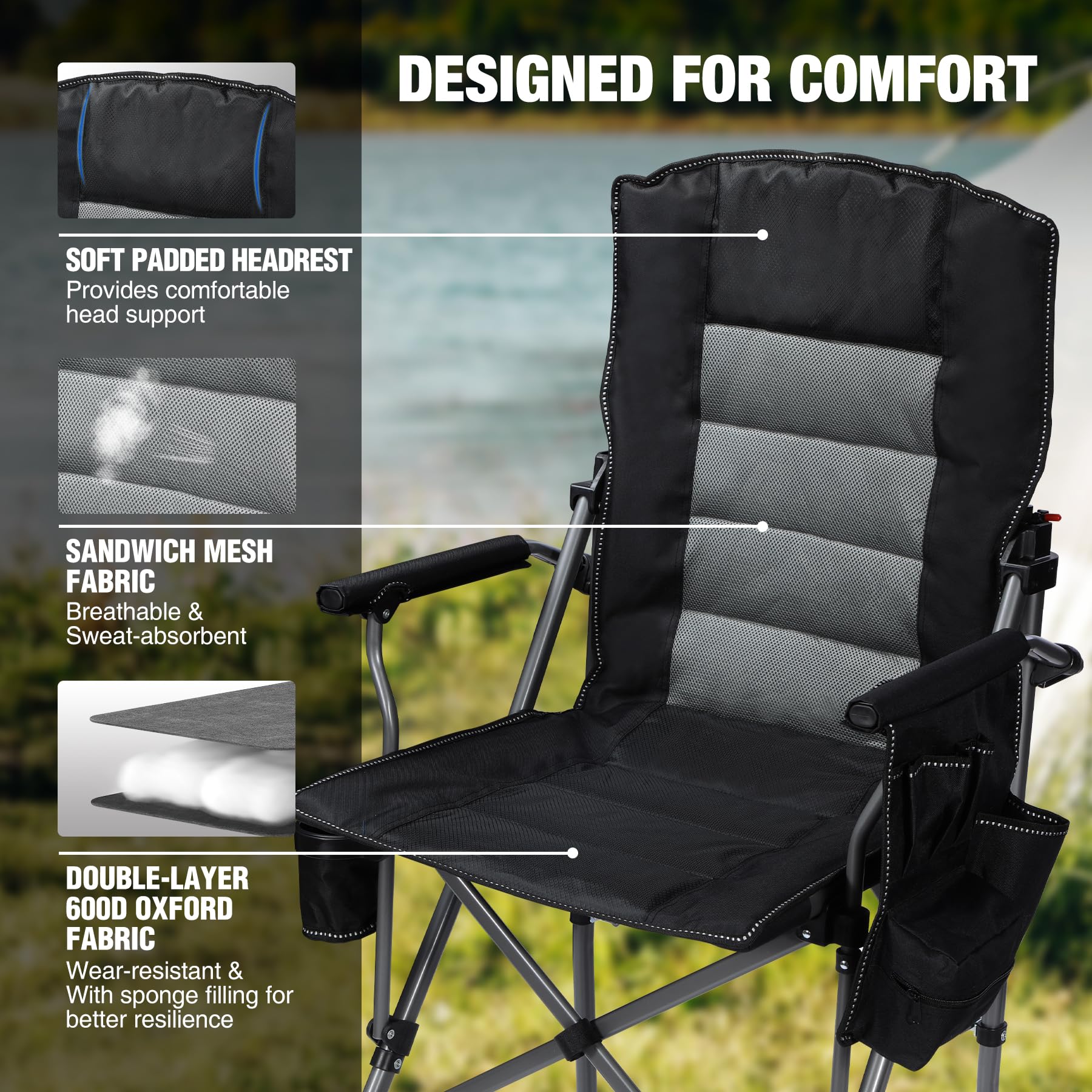 Extra Tall Folding Chair with Adjustable Backrest for Adults 330lbs