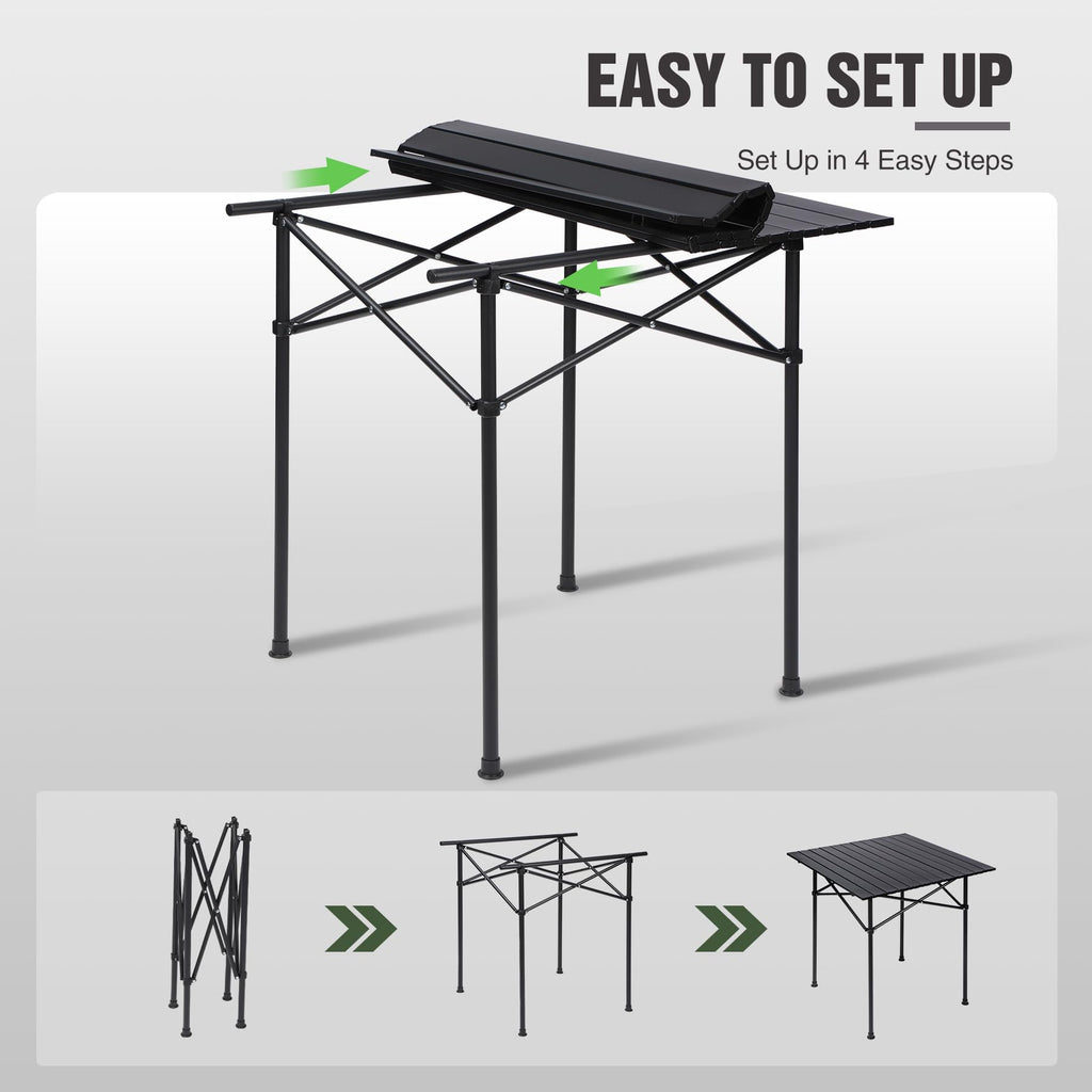 Carbon Steel Camping Table Roll Top, Folding Lightweight Roll Up Table Square for Grill