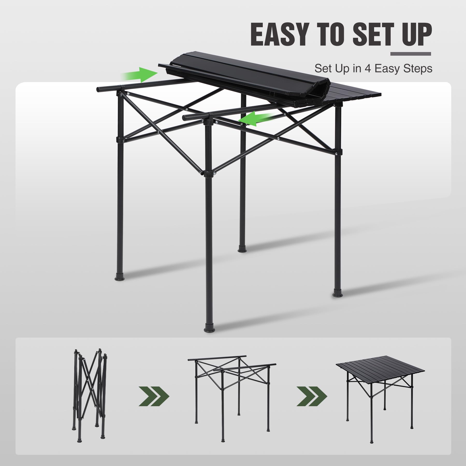 Carbon Steel Camping Table Roll Top, Folding Lightweight Roll Up Table Square for Grill