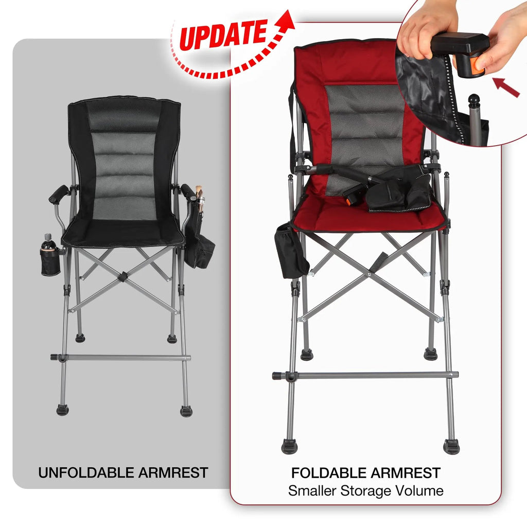 Extra Tall Folding Chair, Bar Height Foldable Director Chairs for Adults with High Back and Hard Arms, Support 330lbs