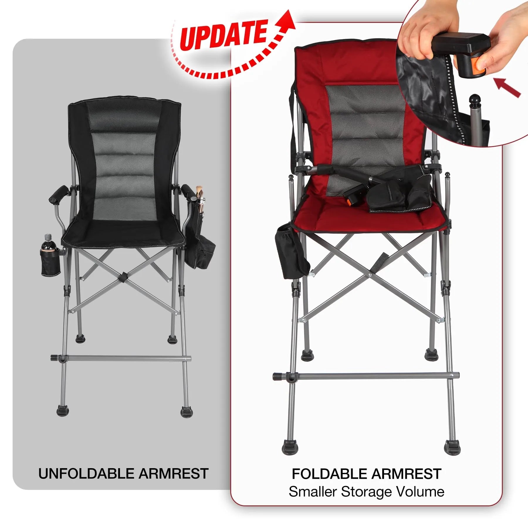 Extra Tall Folding Chair, Bar Height Foldable Director Chairs for Adults with High Back and Hard Arms, Support 330lbs