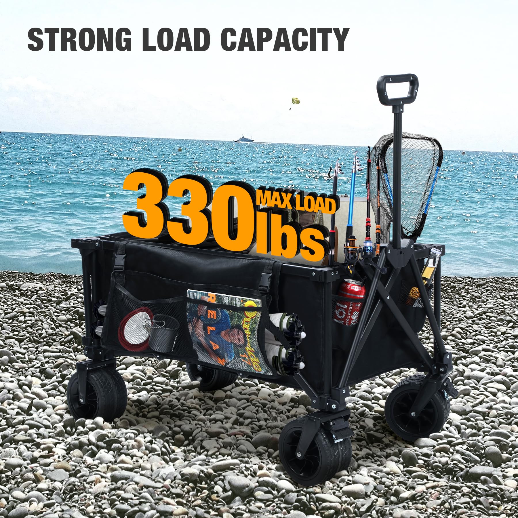 49" Extended Collapsible Fishing Cart with 6 Rod Holders