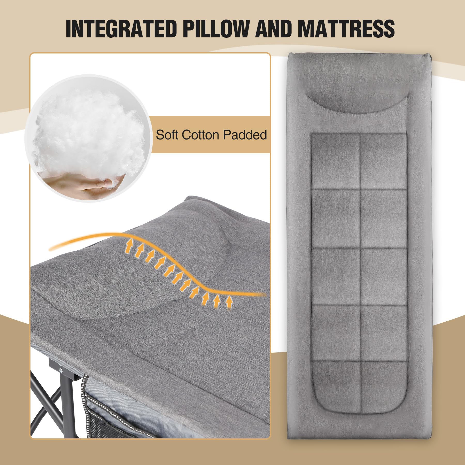 2 Person Folding Camping Cot, 59" Extra Wide with Mattress