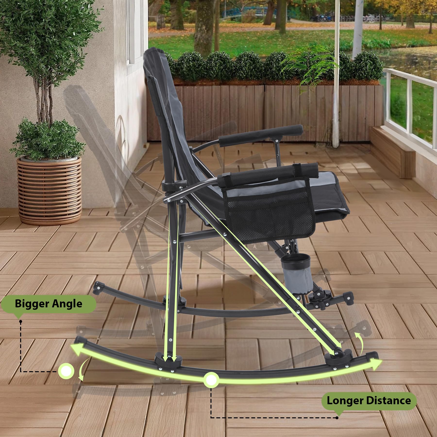 Rocking Camping Chair Portable Outdoor Rocker with High Back and Cup Holder