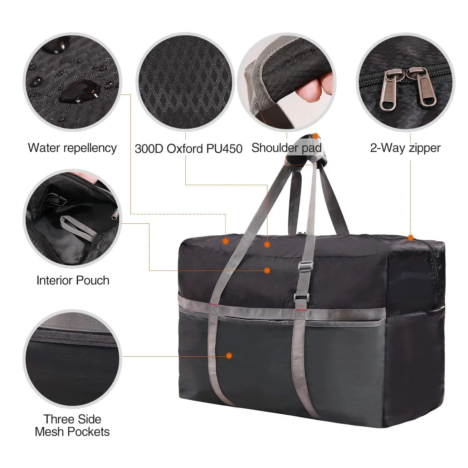 75/96L Large Foldable Travel Bag Lightweight Sports Bag