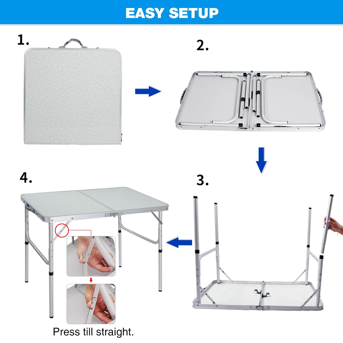 Aluminum Folding Camping Table with Adjustable Height Legs