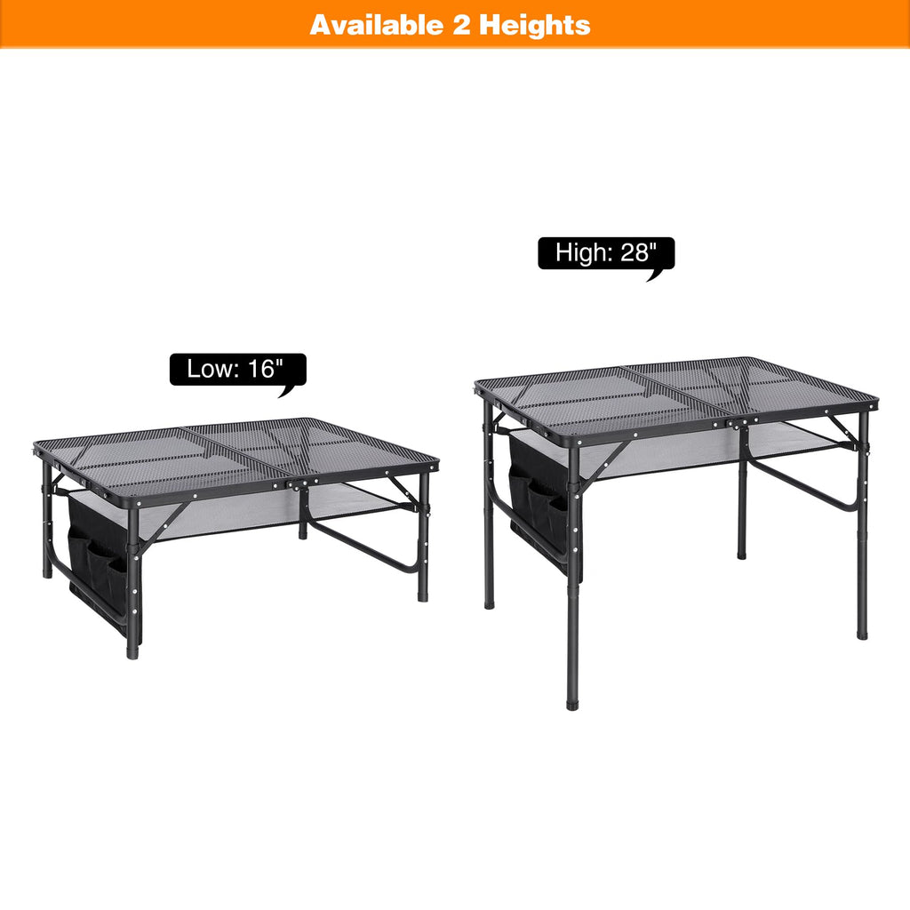 Folding Grill Table for Outside with Adjustable Height Legs
