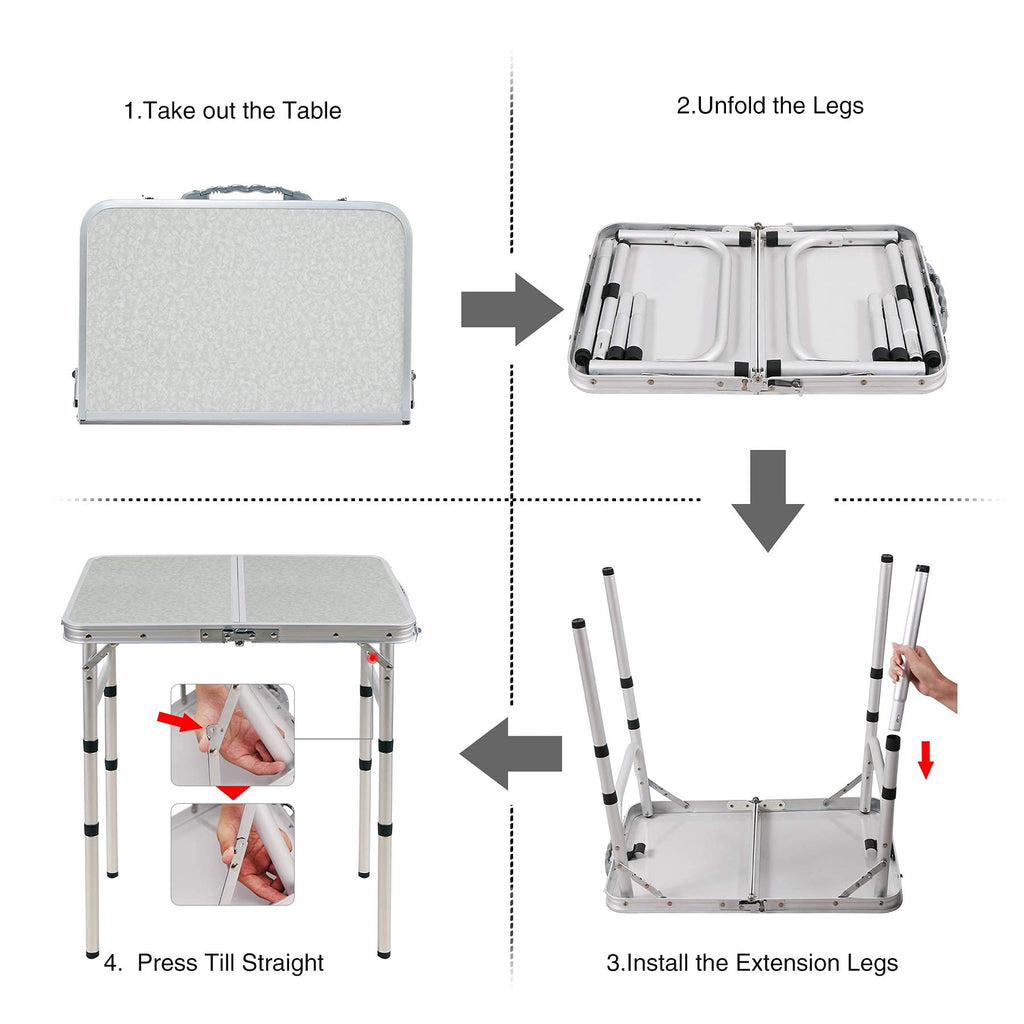 Aluminum Folding Camping Table with Adjustable Height Legs