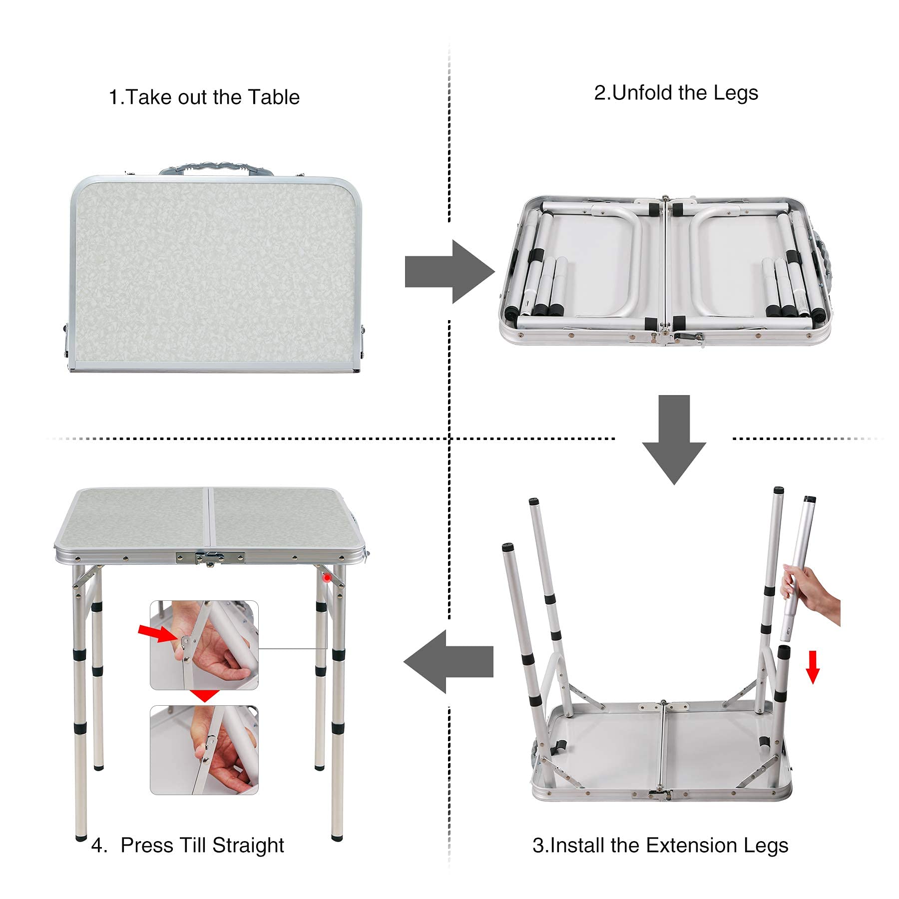 Aluminum Folding Camping Table with Adjustable Height Legs