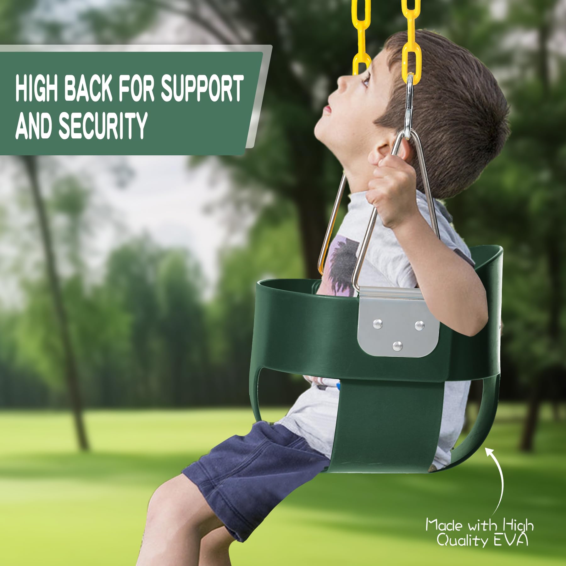 Kids High Back Bucket Swings with Coated Chains