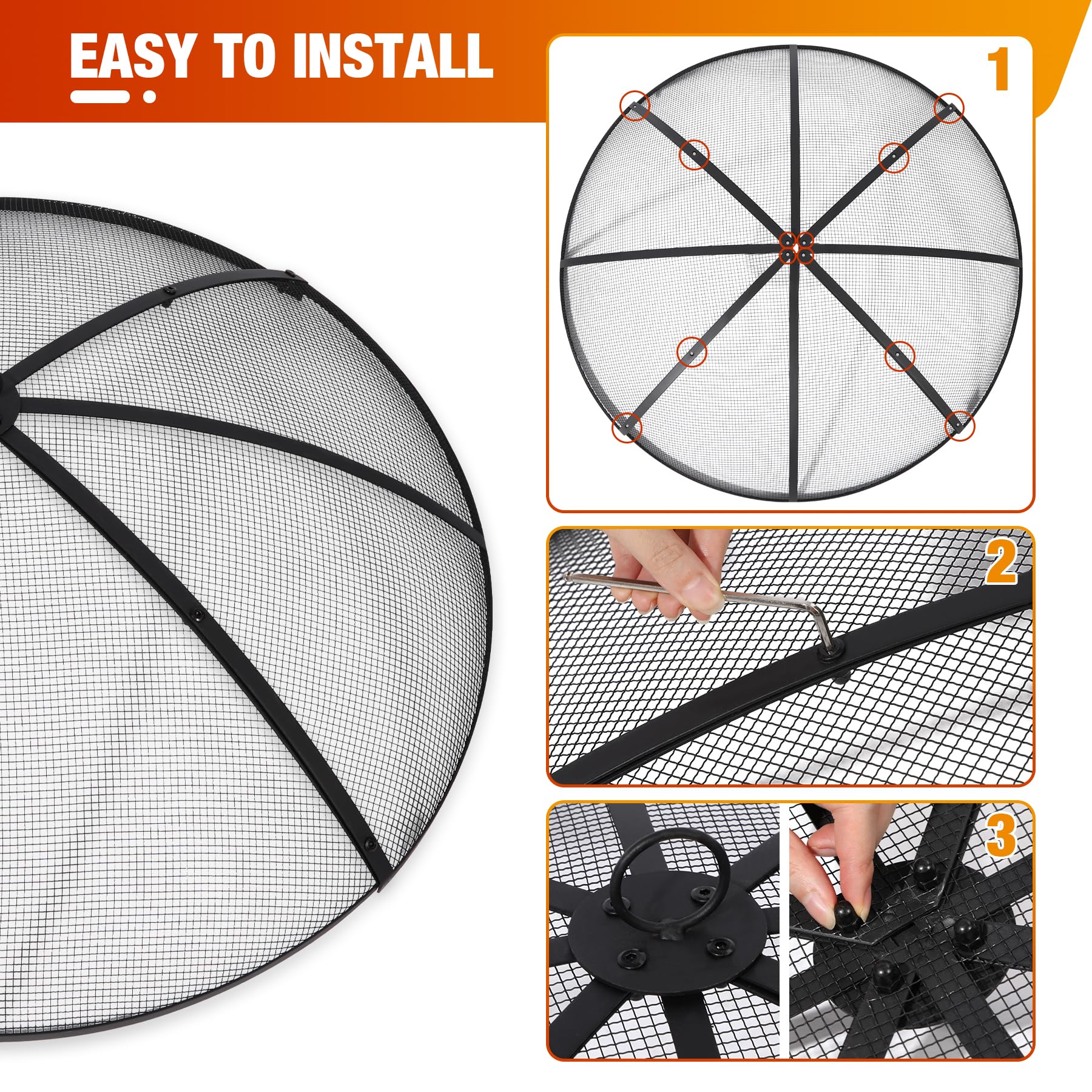 Fire Pit Spark Screen with Handle and Poker Outdoor Mesh Cover30"/36"
