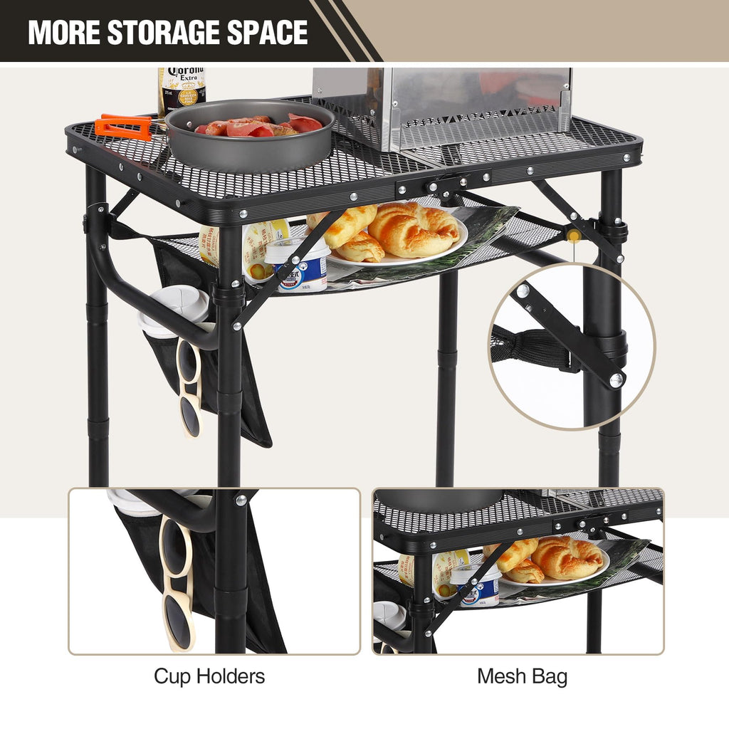 Grill Table for Outside with 3 Adjustable Heights