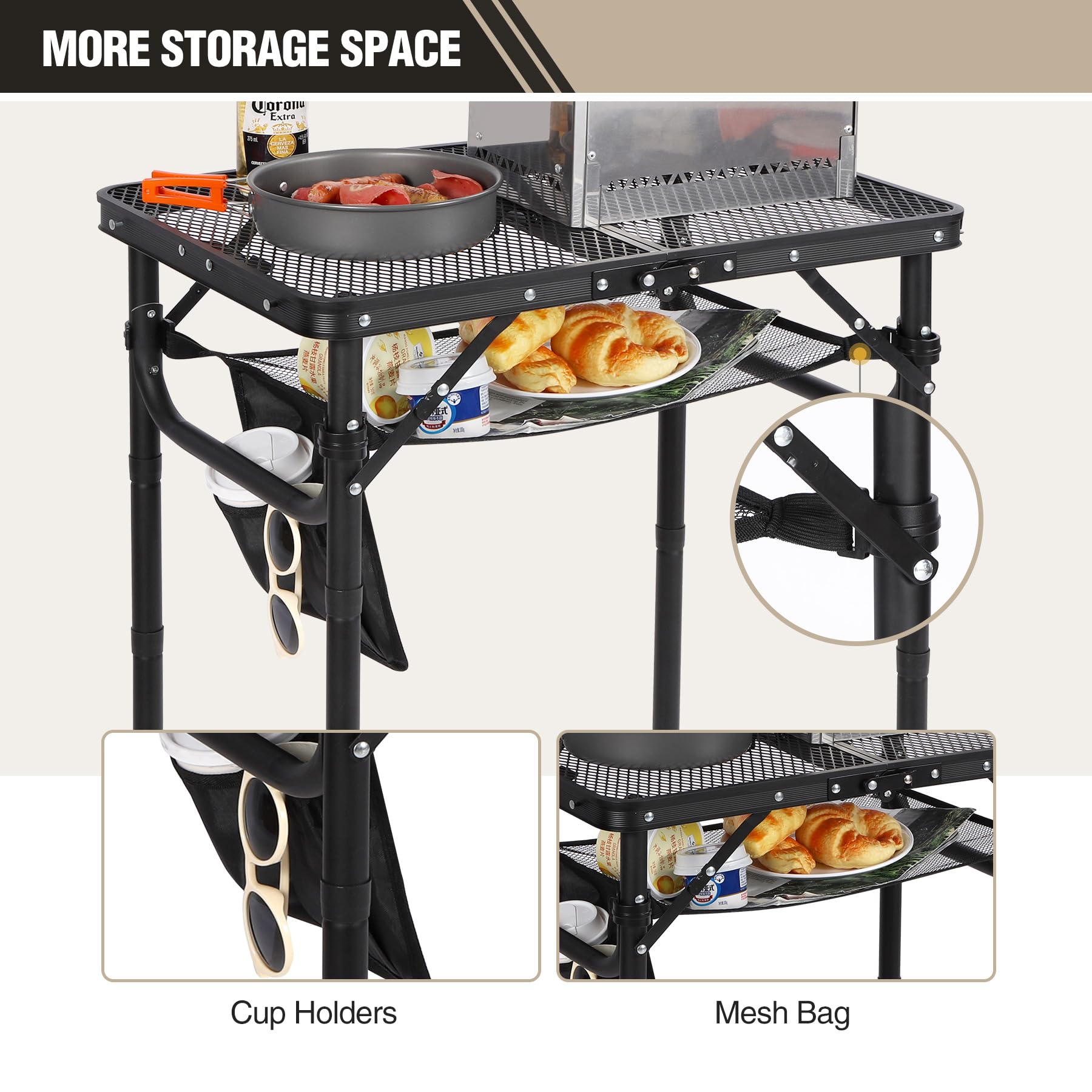 Grill Table for Outside with 3 Adjustable Heights