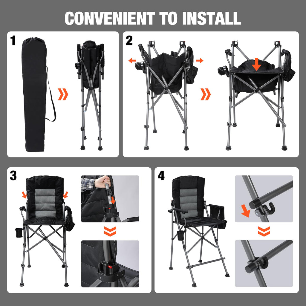 Extra Tall Folding Chair with Adjustable Backrest for Adults 330lbs